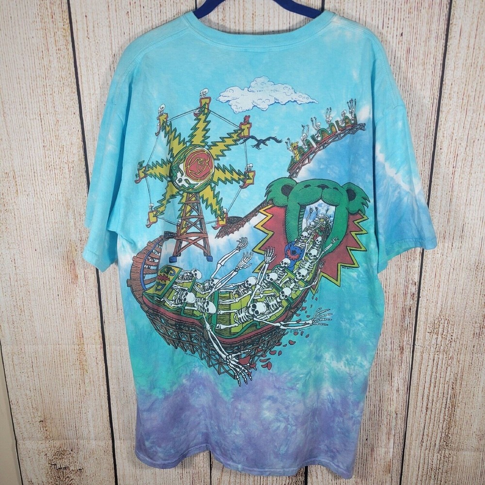 Rare 1993 Grateful Dead Roller Coaster Carnival Tye Dye Liquid Blue L Shirt EUC - Picture 6 of 10